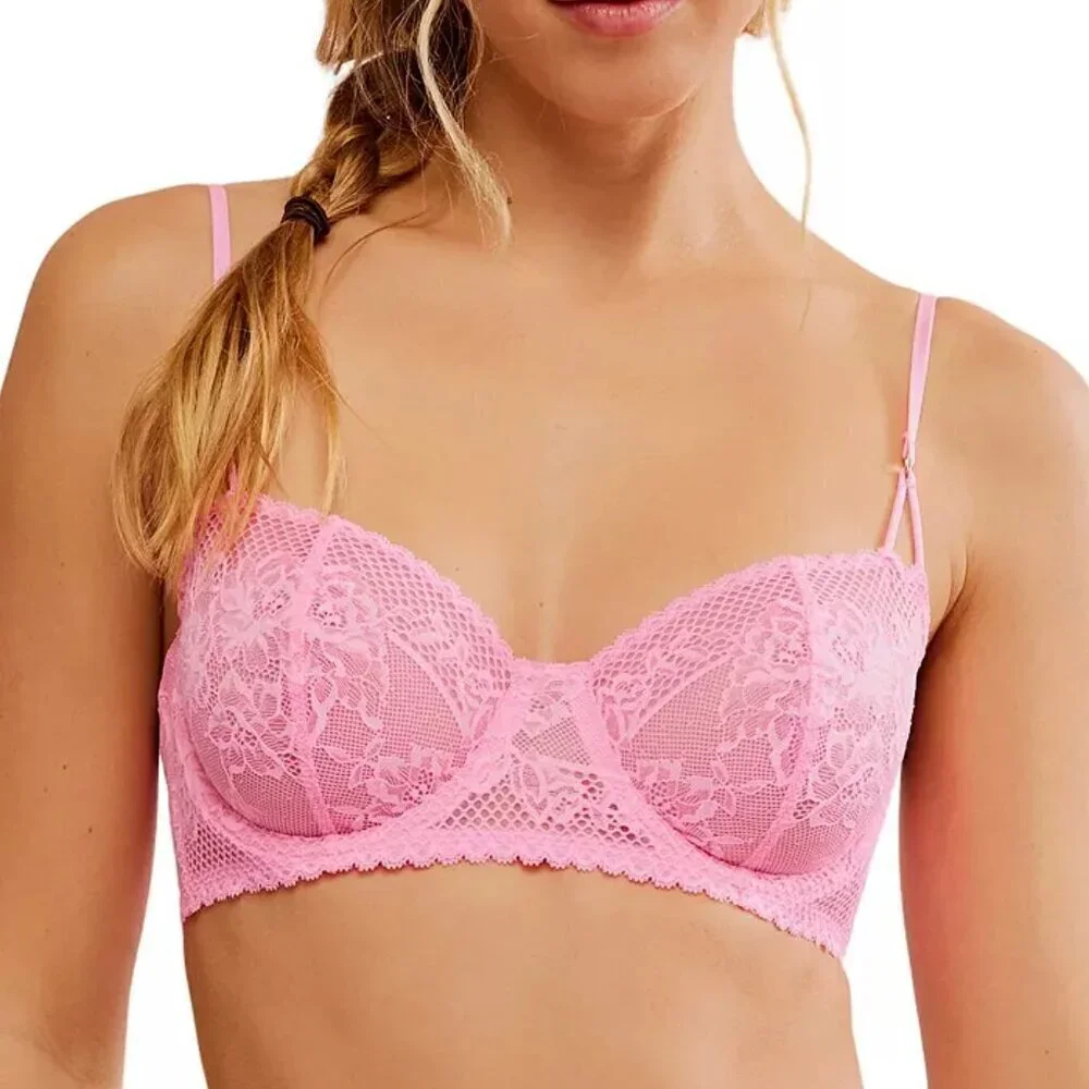 NWT Free People Intimately Care Reya Pink Lace Underwire Bra
